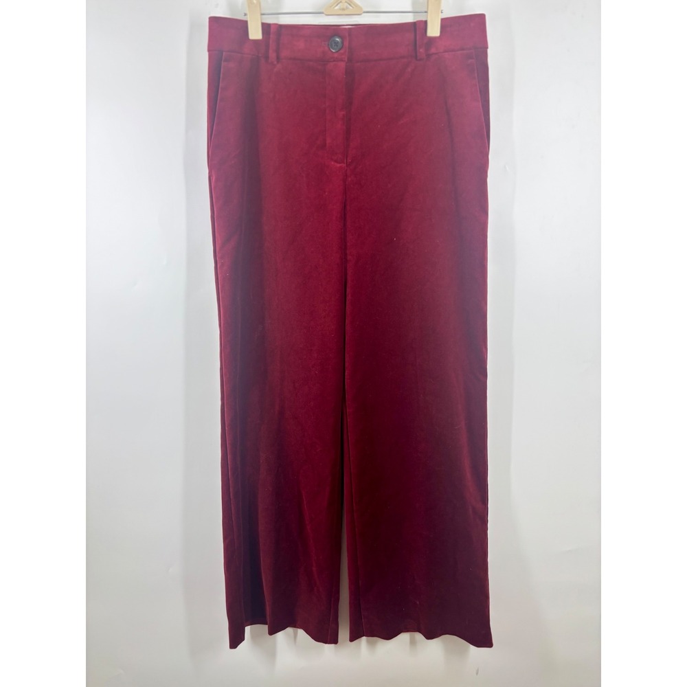 Ann Taylor Womens Burgundy Velvet Wide Leg Trousers Pants Size 8 Red Holiday